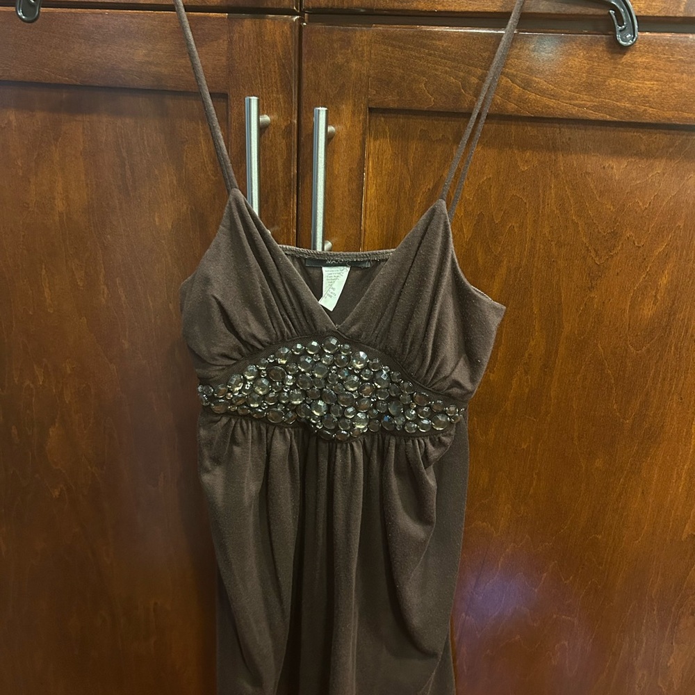 Chocolate Brown Summer Top with Beaded Detail - Retro